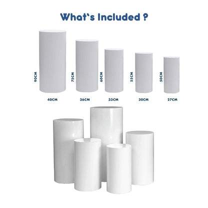 4 Days Rental White Round Metal Pedestal Set B (5pcs)