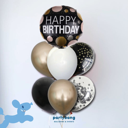 [Helium Inflated] 7pcs Balloon Cluster  (Black Polka Dots)