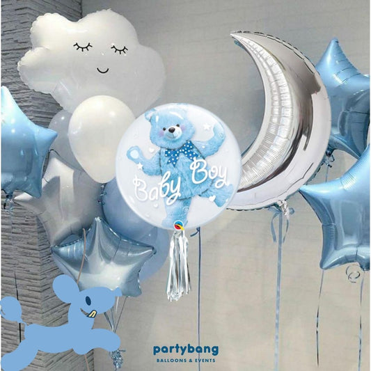 [Helium Inflated] Bear Bubble Balloon Baby Shower Full Month 100 Days Set D (14pcs)
