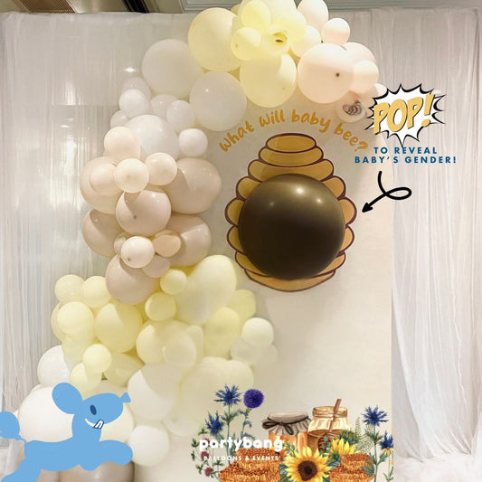 What will baby bee Gender Reveal Foamboard Backdrop Setup with Balloon Garland