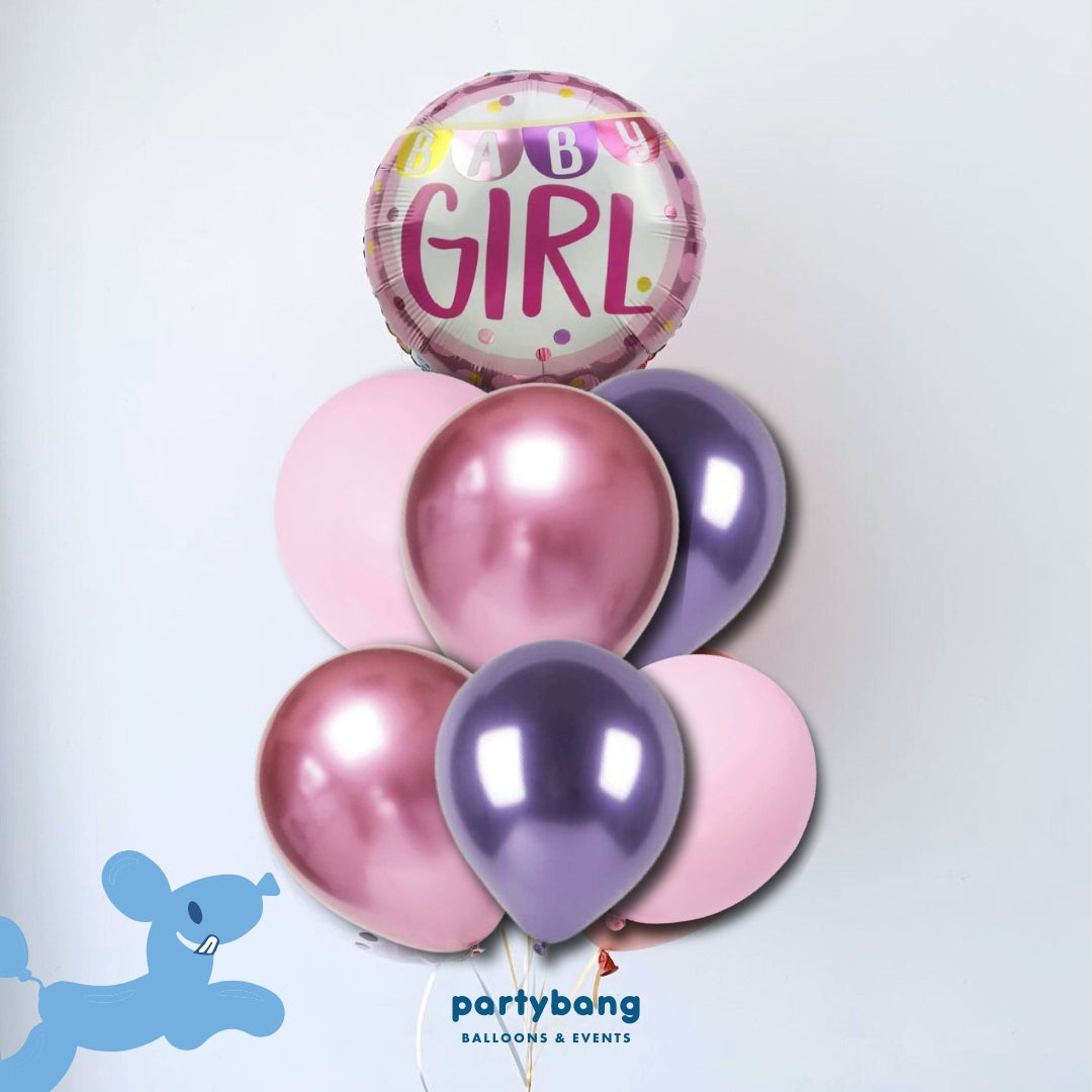 [Helium Inflated] 7pcs Balloon Cluster (Baby Girl)