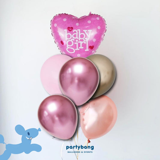 [Helium Inflated] 7pcs Balloon Cluster (Heart Baby Girl)