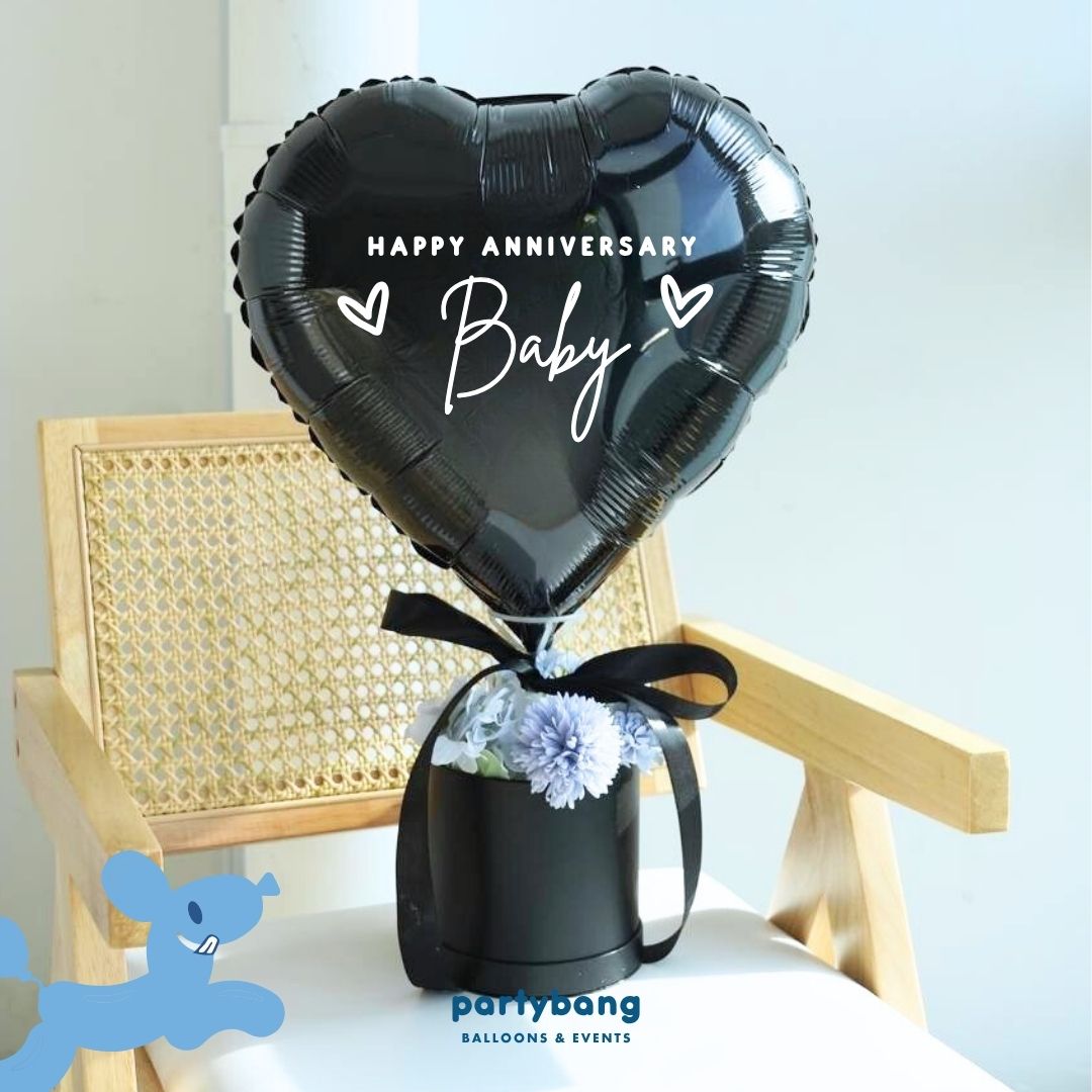 [Normal Air Inflated] Black Heart Flower Balloon Gift Box