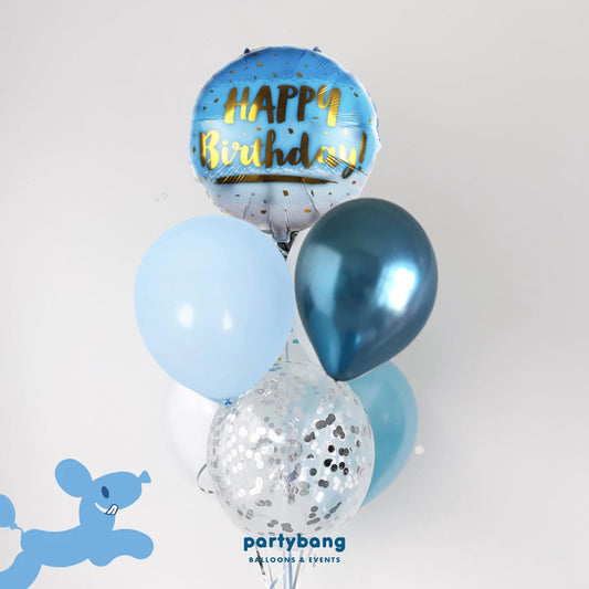 [Helium Inflated] 7pcs Balloon Cluster (Birthday Blue)