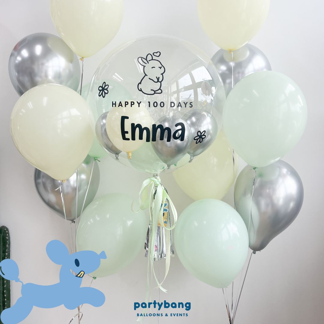 [Helium Inflated] 24inch Custom Bubble Balloon Baby Shower Full Month 100 Days Set C