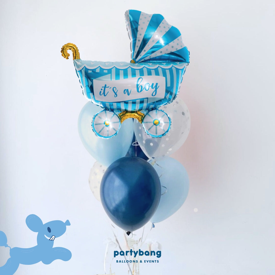 [Helium Inflated] 7pcs Balloon Cluster (Baby Boy Pram)