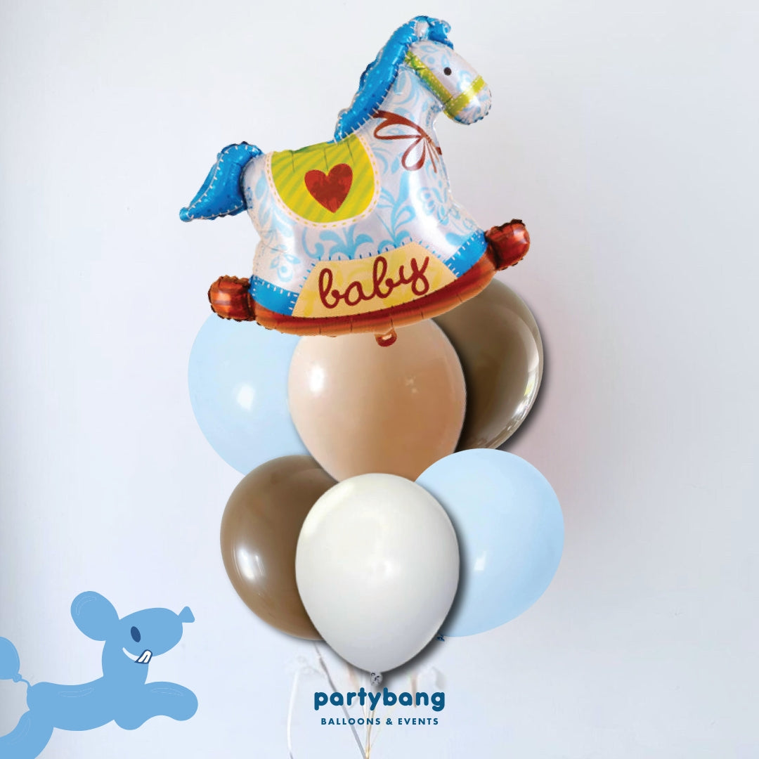 [Helium Inflated] 7pcs Balloon Cluster  (Rocking Boy Horse)