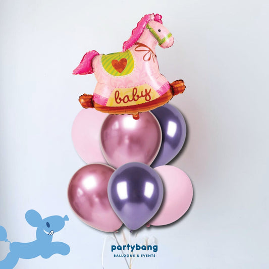 [Helium Inflated] 7pcs Balloon Cluster (Rocking Girl Horse)