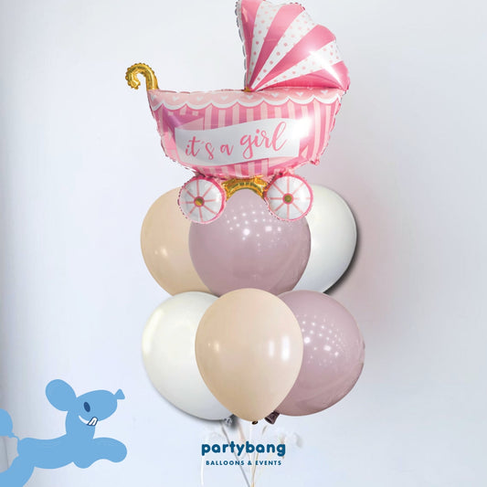 [Helium Inflated] 7pcs Balloon Cluster (Baby Girl Pram)