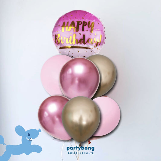 [Helium Inflated] 7pcs Balloon Cluster (Birthday Pink)