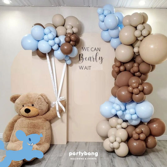Bear Balloons Gender Reveal Foamboard Backdrop Setup with Balloon Garland