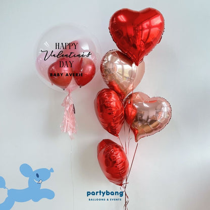 🎀 [Helium Inflated] 24inch Custom Bubble Clear Balloon with Heart Balloons (6pc)