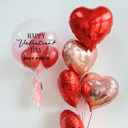 🎀 [Helium Inflated] 24inch Custom Bubble Clear Balloon with Heart Balloons (6pc)