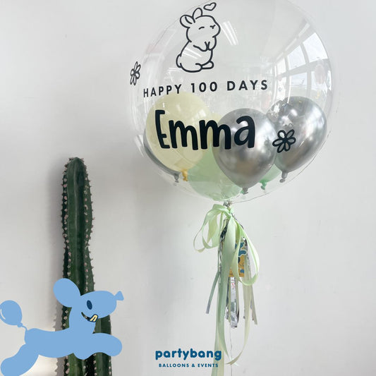 [Helium Inflated] 24inch Custom Bubble Balloon Birthday Baby Shower Full Month 100 Days Set A