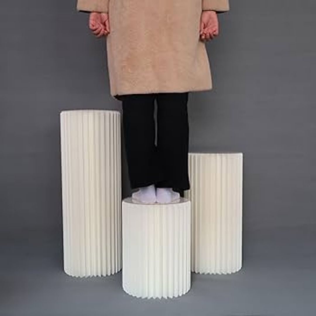 4 Days Rental White Round Paper Pedestal Set A (3pcs)