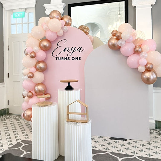Plain Foamboard Arch Backdrop Setup with Balloon Garland (Pink x  White x Pretty in Pink)