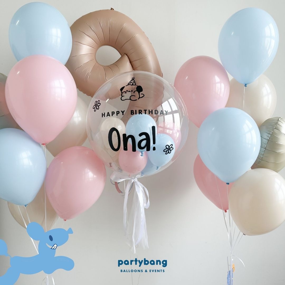 [Helium Inflated] 24inch Custom Bubble Balloon Birthday Set D (1pc Number)