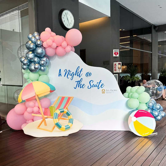 Corporate PR Event Theme Foam Backdrop Set-up with Balloon Garland Organic Shape [Pan Pacific]