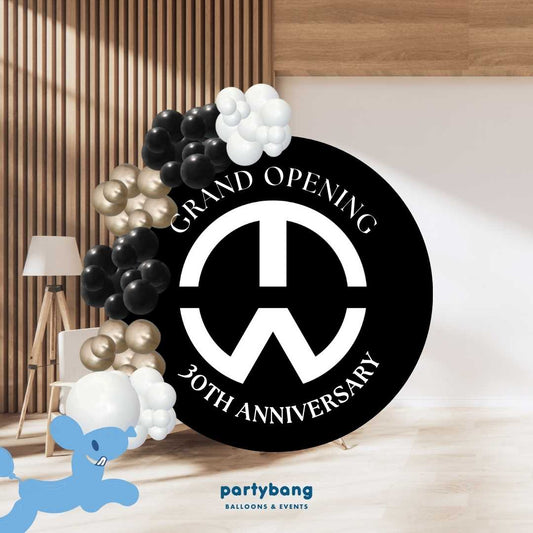Corporate Grand Opening Theme Foam Backdrop Set-up with Balloon Garland Circle [Tan Wei Motor]
