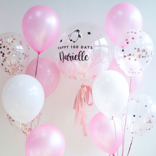 [Helium Inflated] 24inch Custom Bubble Balloon Baby Shower Full Month 100 Days Set C