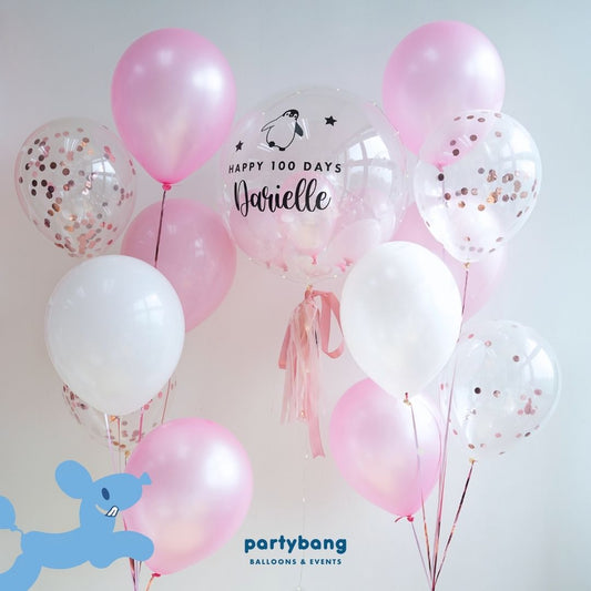 [Helium Inflated] 24inch Custom Bubble Balloon Baby Shower Full Month 100 Days Set C