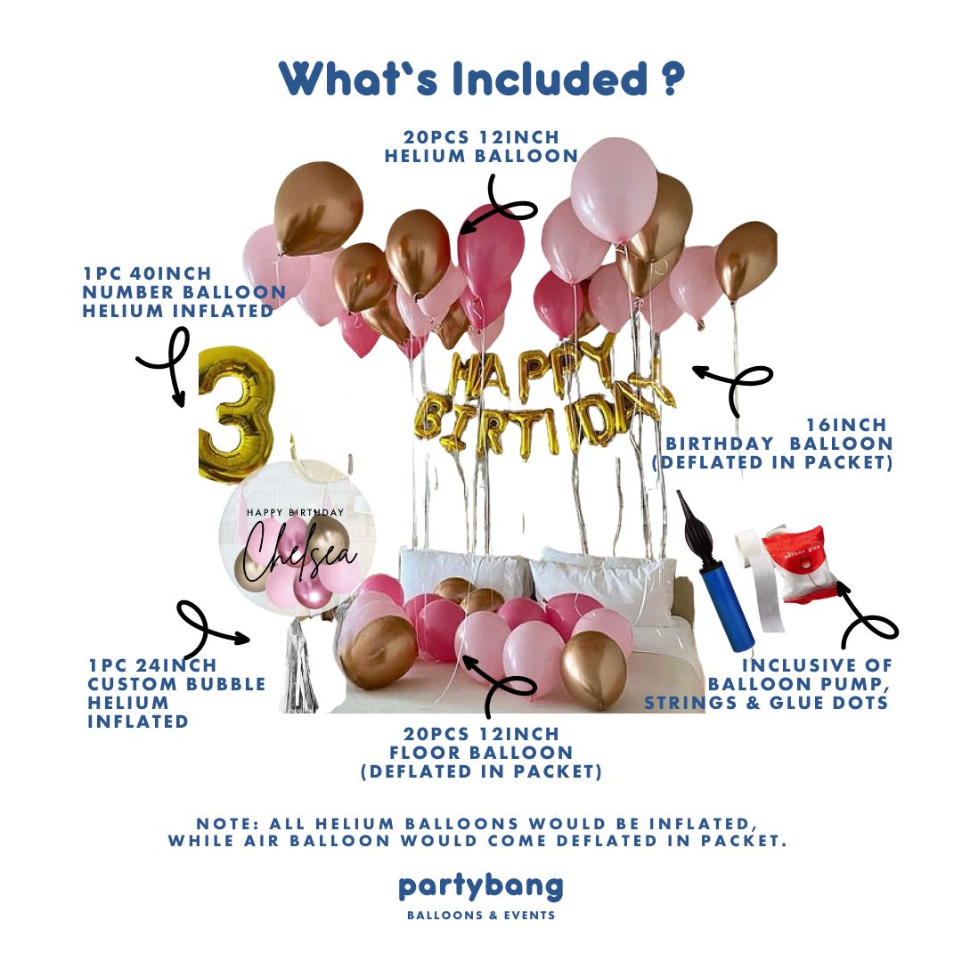 [Helium Inflated] Birthday Balloons Hotel Room Staycation Package C
