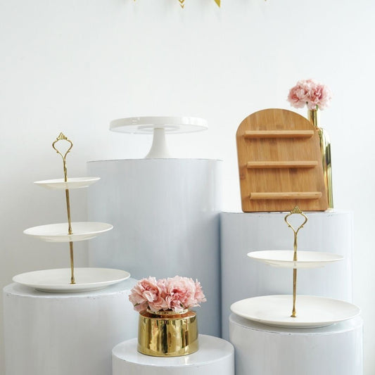 [FOR SALES] Used White Round Metal Pedestal Set B (5pcs)