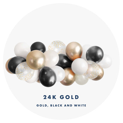 Balloon Garland 24K Gold- Black, White and Gold